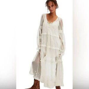 Free People NWOT Stevie Embroidered Mesh & Lace Maxi Dress in Tea - xs